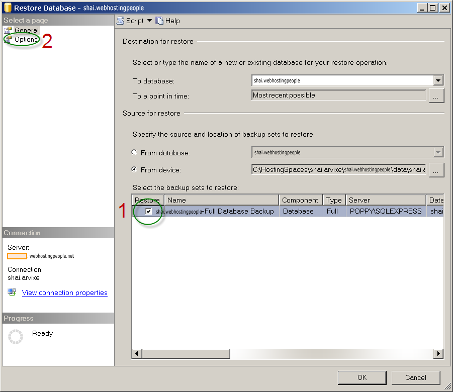 How to restore an MSSQL .bak database using Microsoft SQL Server 2008 Management Studio Express