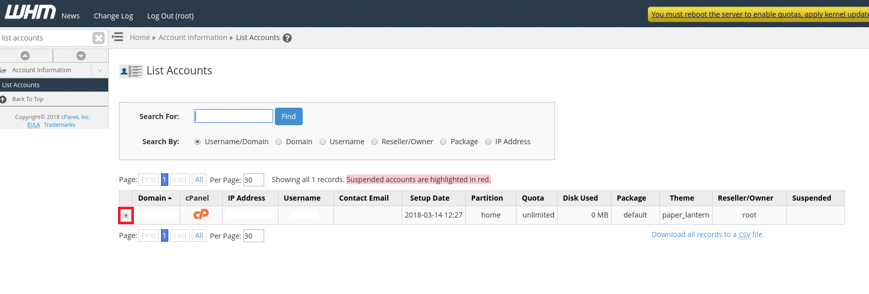 Reset Cpanel Password