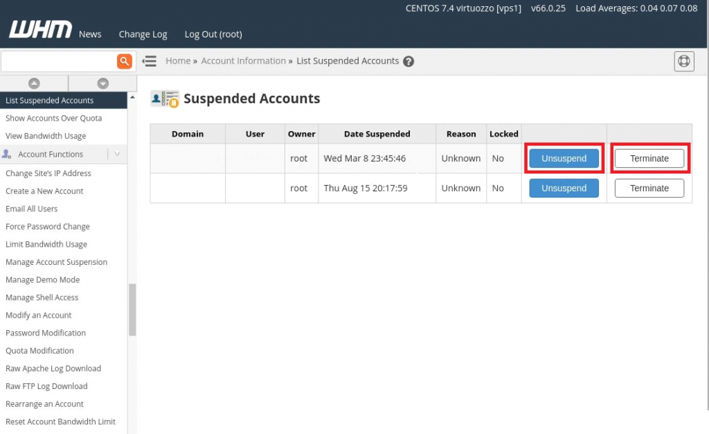 Manage Suspended Accounts