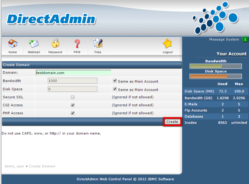 Domain Setup In Directadmin