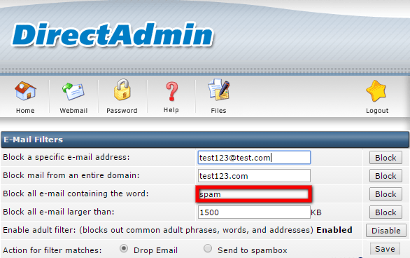 Spam Filters In Directadmin