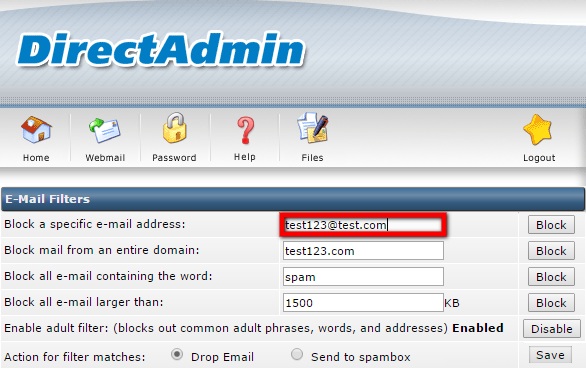 Spam Filters In Directadmin