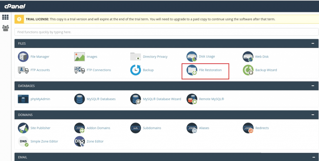 File Restoration In Cpanel V68