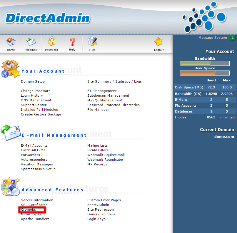 Manage Cron Jobs In Direct Admin
