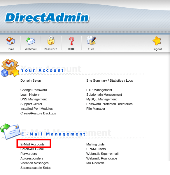 Manage Email Accounts In Directadmin