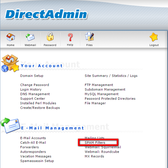 Manage Spam Filters In Directadmin