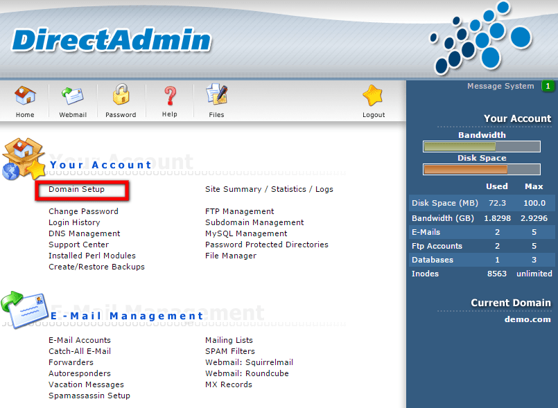 Setup Domain In Directadmin