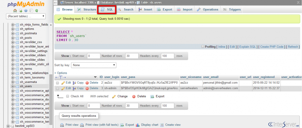 Mysql Query In Phpmyadmin