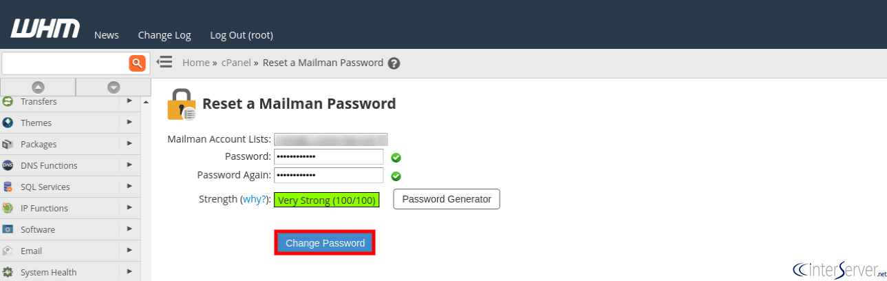 Reset Mailman Password