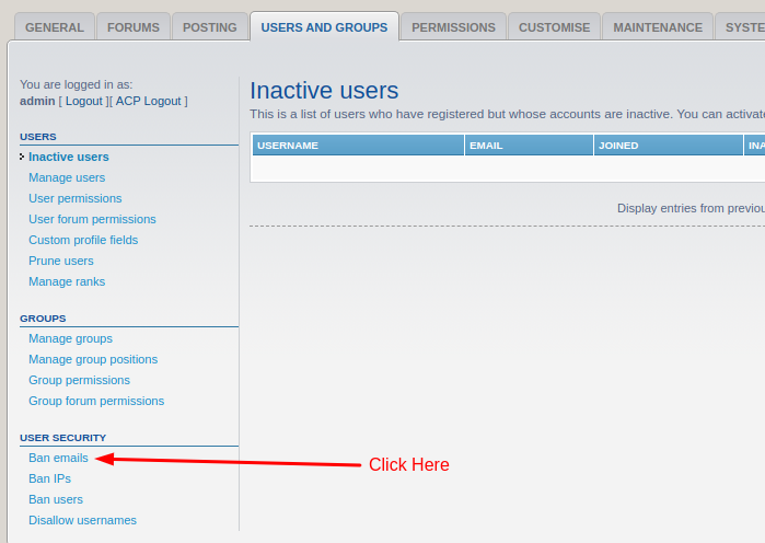 How To Ban E-Mail Addresses In Phpbb - Step 3