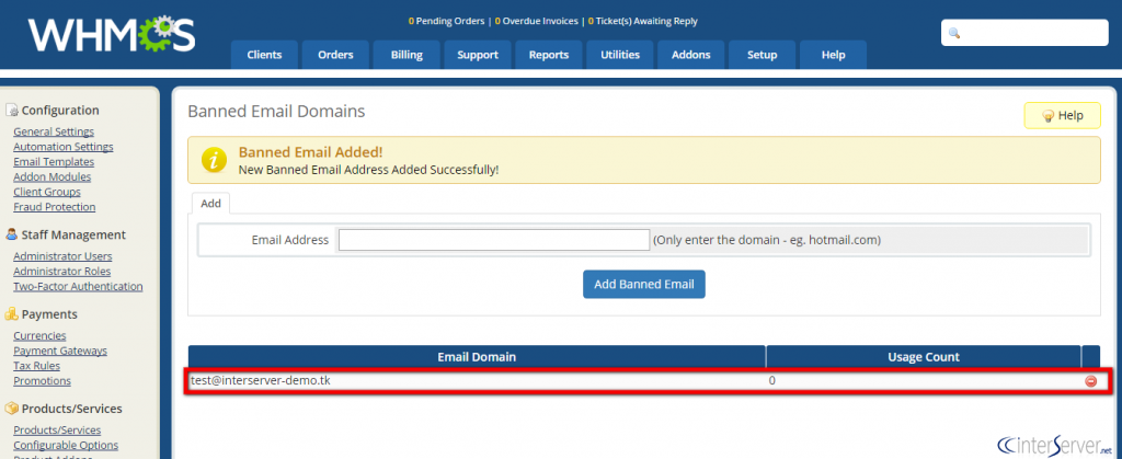 Manage Banned Emails In Whmcs