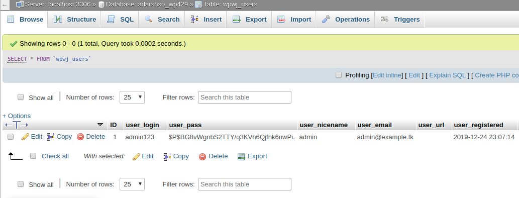 Change WordPress username utilizing PHPMyAdmin - Step 3