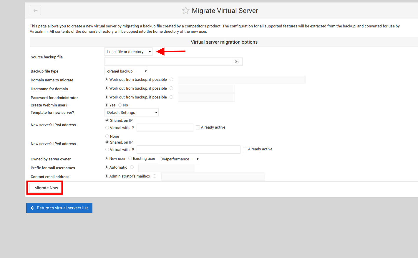 cpanel to webmin