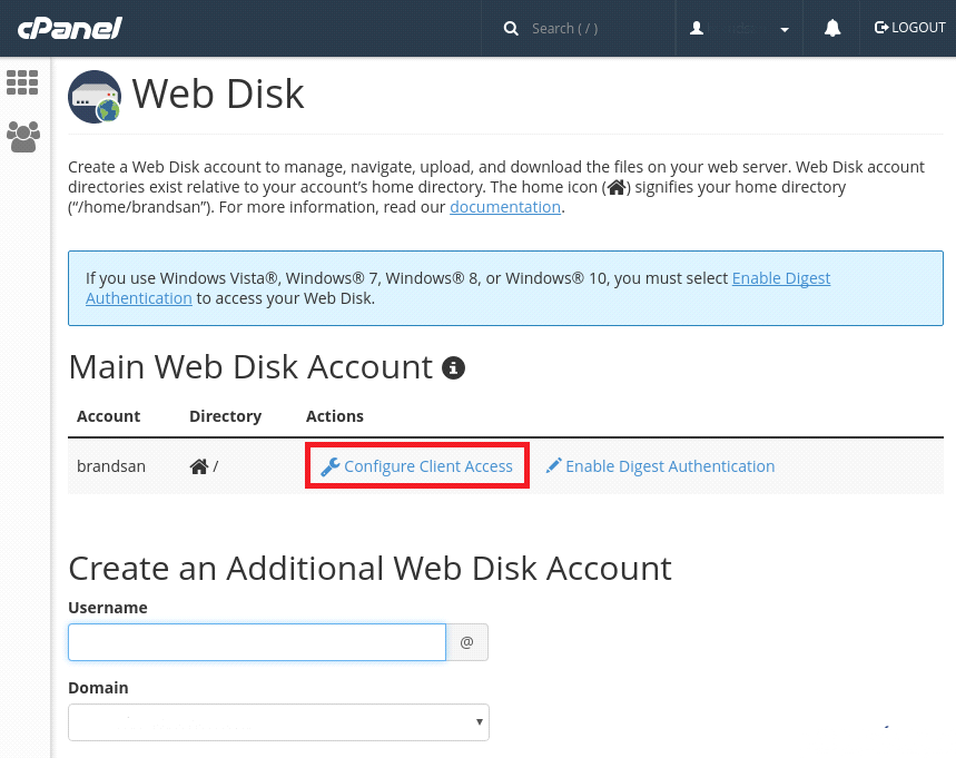 webdisk in cPanel