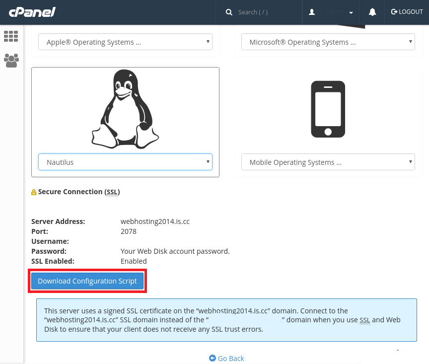 webdisk in cPanel