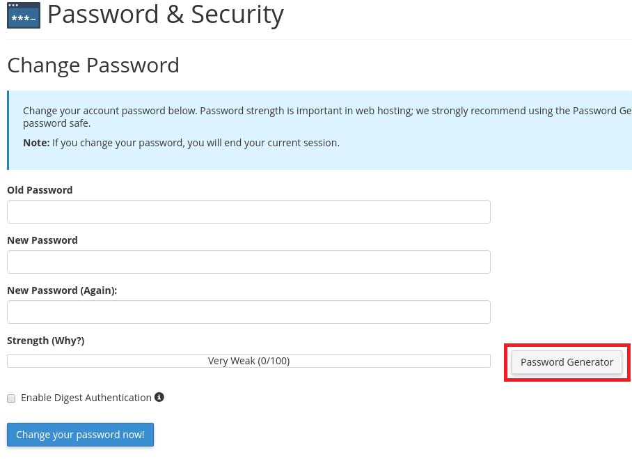 Reset cPanel password