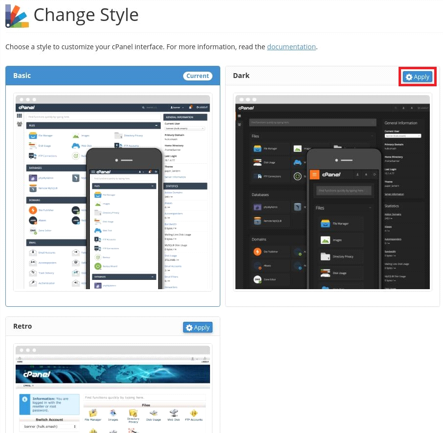 Change cPanel style