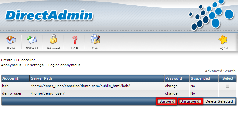 FTP Administration in DirectAdmin
