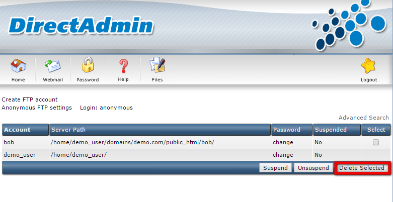 FTP Administration in DirectAdmin