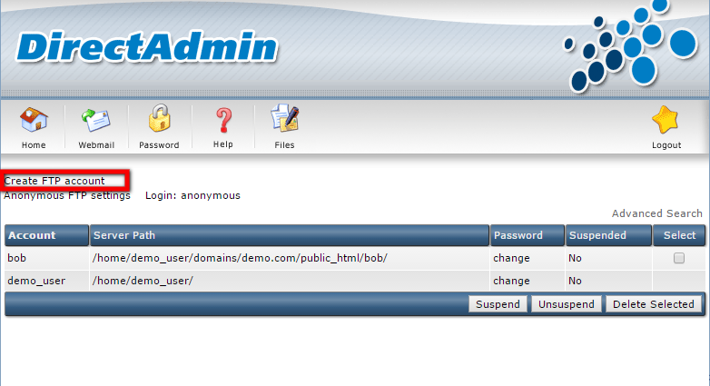 FTP Administration in DirectAdmin