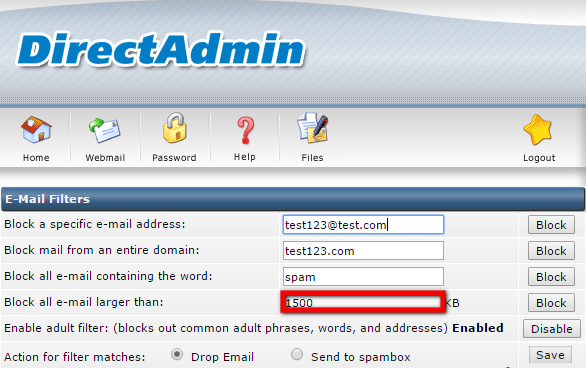 SPAM Filters in DirectAdmin