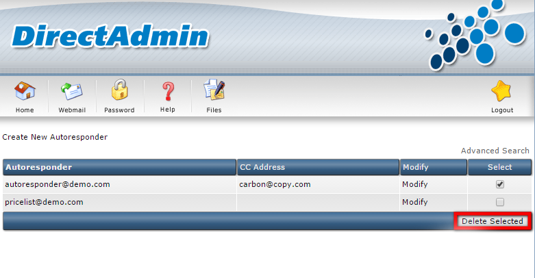 How to manage Autoresponders in DirectAdmin