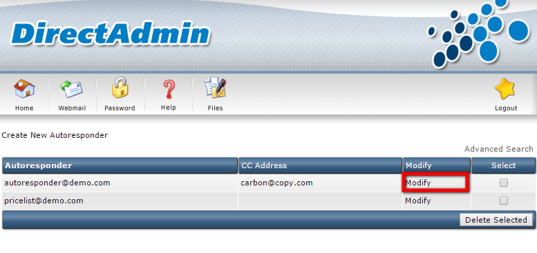 How to manage Autoresponders in DirectAdmin
