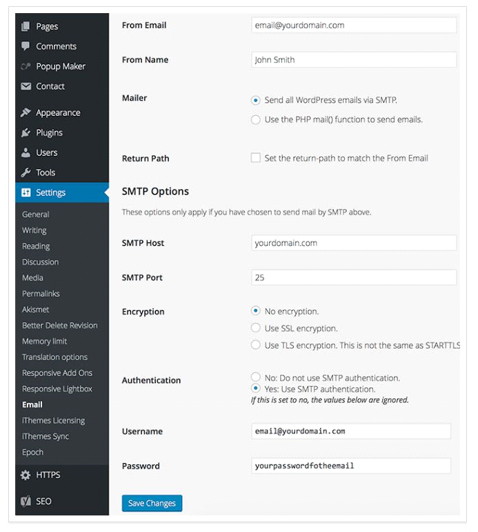 Configure WP mail to use SMTP