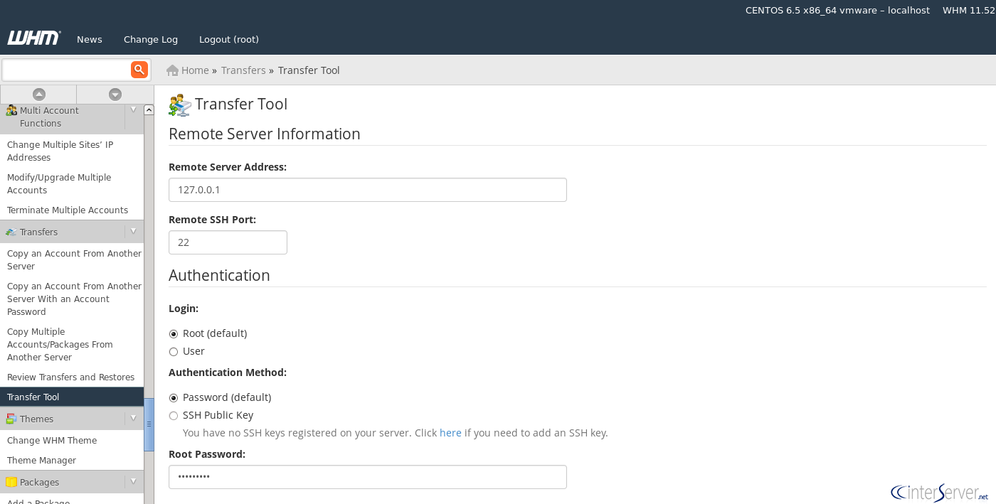 Transfer a cPanel account