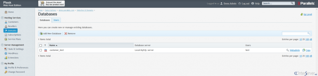 Database Management in Plesk