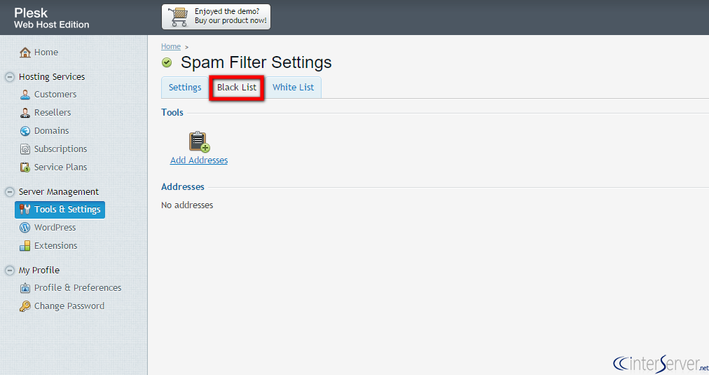 Spam Filter Settings in Plesk