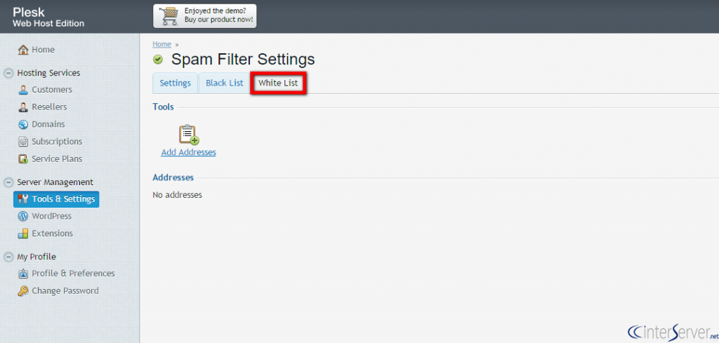 Spam Filter Settings in Plesk