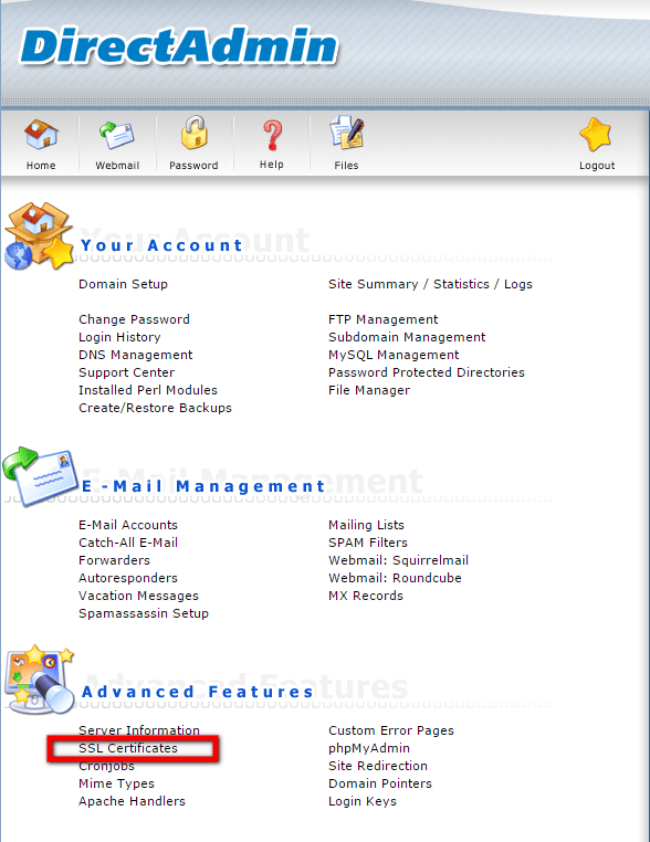 Install SSL Certificate in Direct Admin