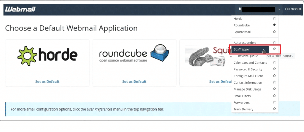 Boxtrapper in webmail