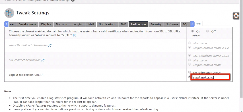 How to change cPanel logout URL