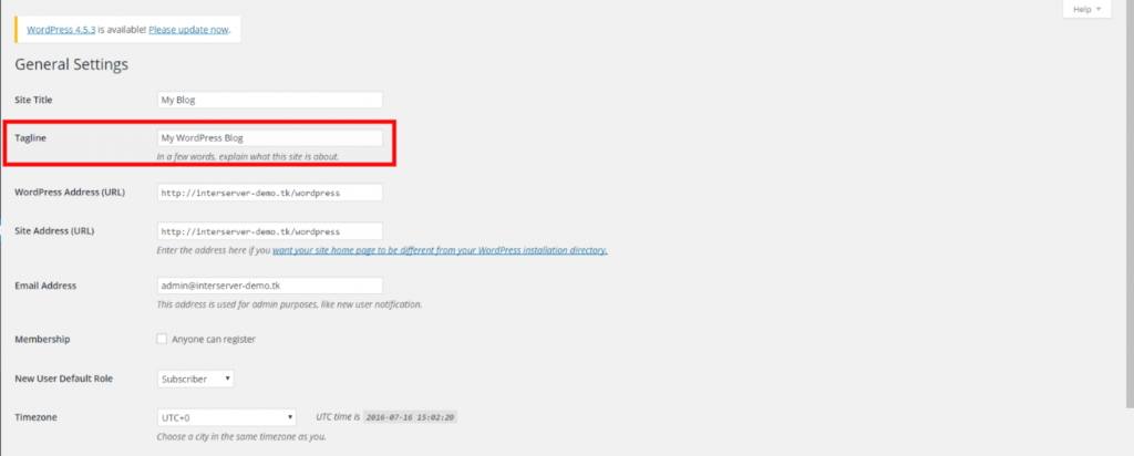 Site title and Tagline