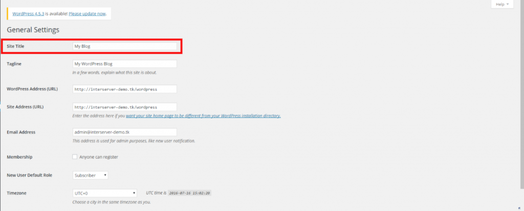 Site title and Tagline