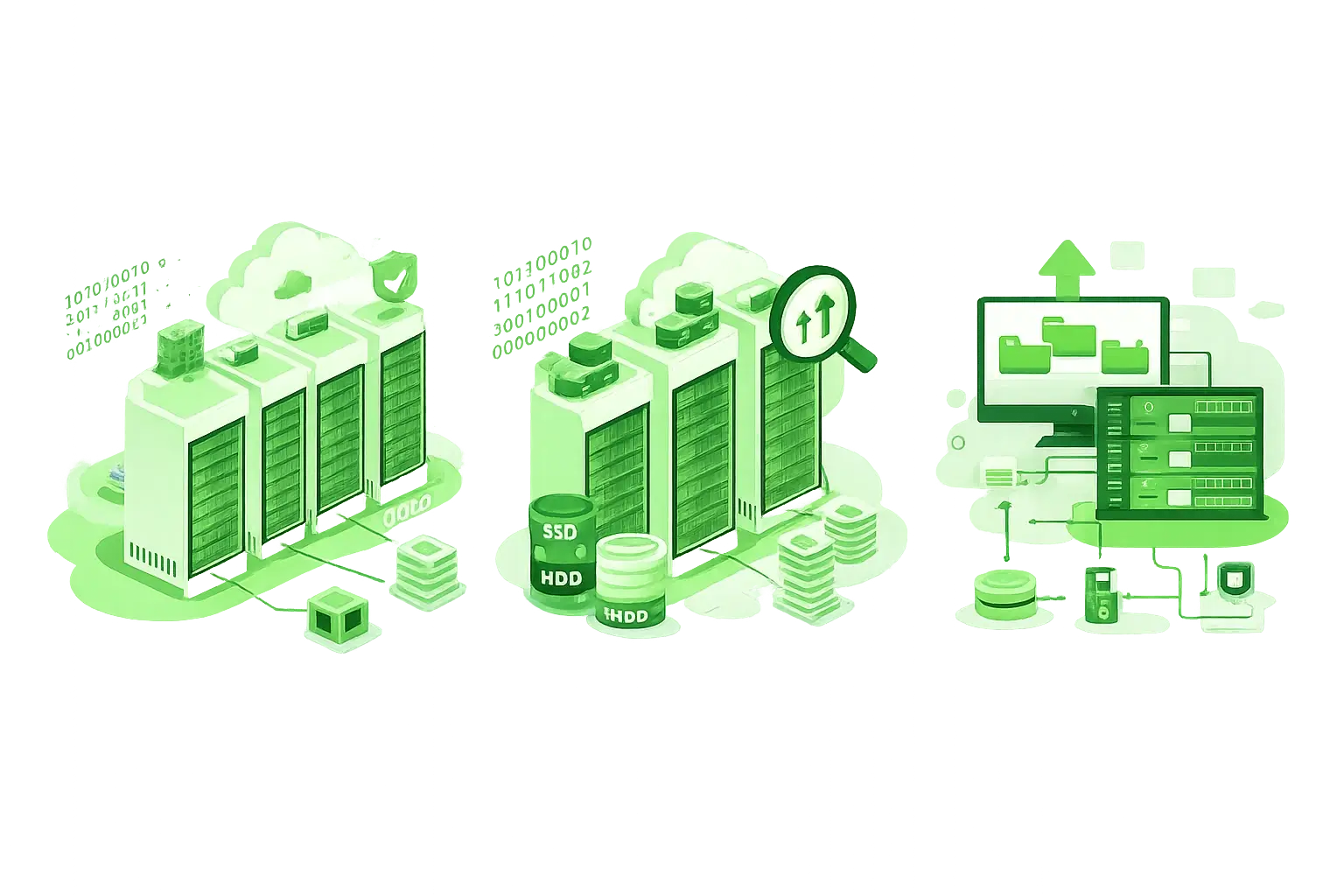storage VPS hosting infrastructure with high capacity SSD and HDD servers for backup and data storage