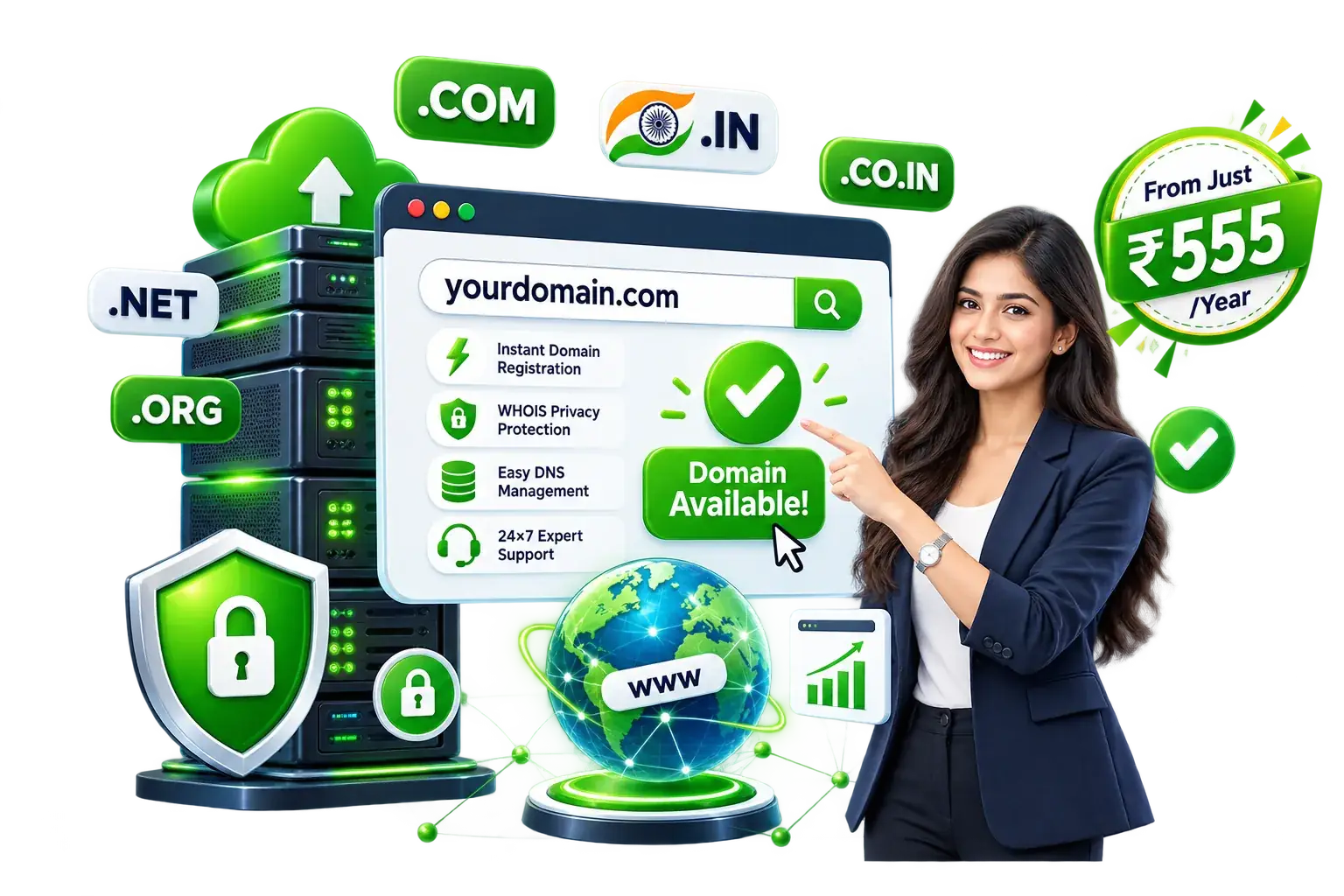 Domain Name Registration – WebHostingPeople Domain name registration and management illustration