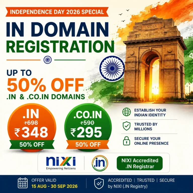 Reliable Web Hosting & Domain Solutions 1 Independence Day 2026 IN domain registration offer with up to 50% off